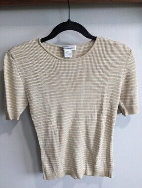 Saks 5th Avenue Real Clothes 100% Silk Short Sleeve Striped Top Size Medium